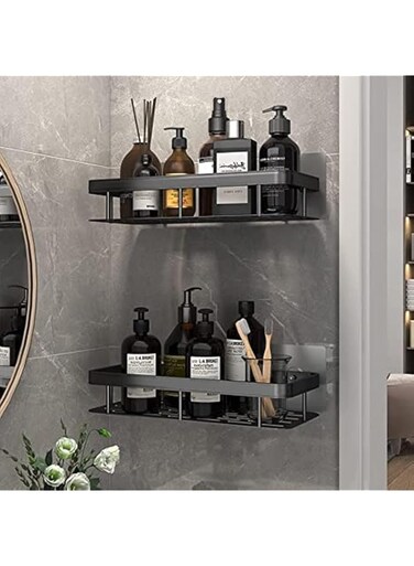 DUBKART Shower Caddy Shelf Pack of 2, No Drilling Wall Mounted Shower Organizer, Rustproof Bath Storage Basket for Bathroom, Toilet, Kitchen Black