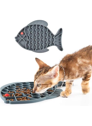 Cat Slower Feeder Bowl, Heavy and Shallow Wisker Stress-Free Pets Dish for Kittens Small Pets Wet Food, Reduces Eating Speed, Promotes Health Digestion (gray)