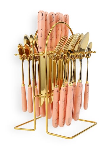 24-Piece Stainless Steel Cutlery Set Kitchen Utensil Set Western Tableware Suitable For Home Kitchen Restaurant Hotel Party Dining Picnic Dining Exquisite Packaging Gift Gold/Pink