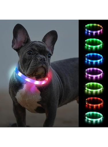 Supreouts Light Up Dog Collar, Rainproof LED Dog Collar Rechargeable, 9 Flashing Modes, Glow Pet Collars for Night Walking, Cuttable Soft Silicone Collar for Small and Medium Dogs (60 cm)