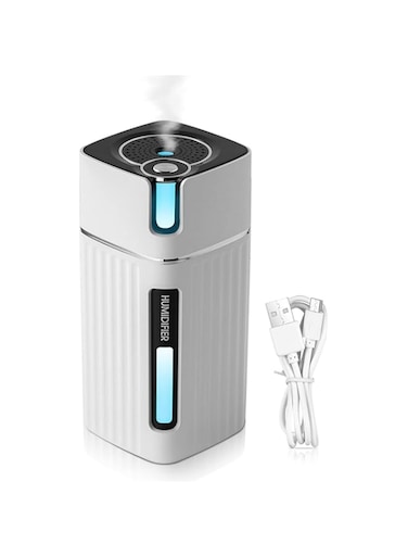 H HOLDPEAK Mini Car Humidifier, USB Portable Humidifiers with 7-Color Mood Light, 300ml Desktop Cool Mist Air Humidifier with 2 Mist Modes, Quiet Personal Humidifier for Home, Office, Bedroom, Car