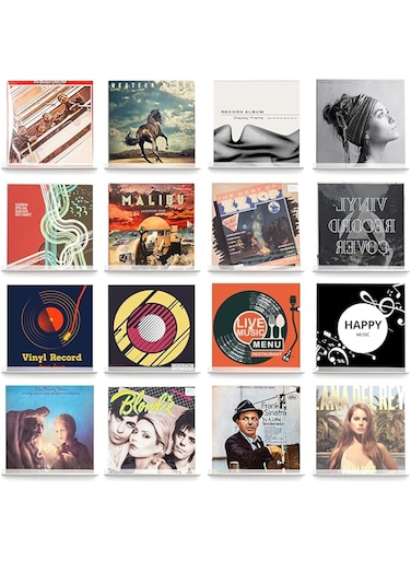 Giyiprpi Pack of 16 Vinyl Record Wall Mount, Transparent Acrylic Album Record Holder and LP Display Rack, Floating Shelves with Screws Accessories Transparent