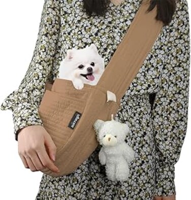 TERRIFI Dog Carrier Backpack, Small Dog Carrier Sling Cat Sling with Storage Pocket, Hand Free Pet Puppy, Safe and Breathable for Outdoor Traveling Subway, Maximum Load Capacity 5lbs (Brown, Canvas)