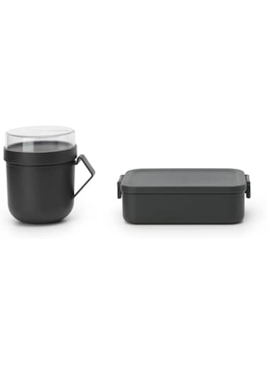 Brabantia - Make &amp; Take Lunch Set - Set of 2: Soup Mug 0.6L + Lunch Box Medium (1.1L) - BPA-Free - Leakproof Mug - Suitable for Freezer - Dishwasher &amp; Microwave Safe - Dark Grey