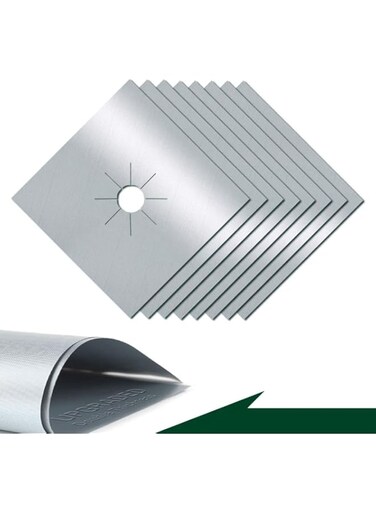 Alybrol Stove Burner Covers Upgraded Double Thickness Stove Covers for Gas Burners Silver Nonstick Gas Stove Burner Liners Reusable Kitchen Guardian Gas Stove Top Protector (8pcs)