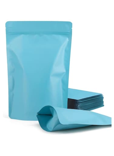 100 Pack Resealable Stand Up Bags,4" x 6" Smell Proof Pouch Sealable Foil Pouch Bags for Packaging (Blue)