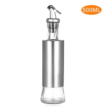 / 17fl oz Stainless Steel Bottle Olive Oil Dispenser Glass With Pourer Drip-Free Spout Silver 30*9*9cm