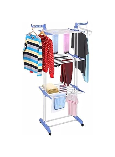KUMAKA Indoor Outdoor 3 Layers Balcony Vertical Portable Cloth Drying Rack Stand Laundry Dryer Rack