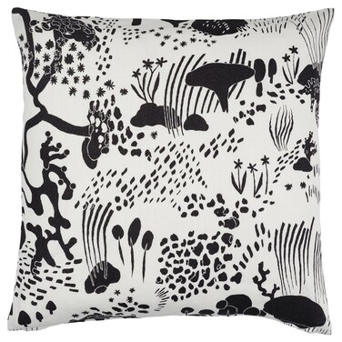 Linen Cushion Cover with Forest Print, White/Black, 50x50 cm