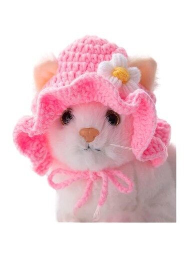 QWINEE Cartoon Design Knit Cute Dog Hat Soft Cat Hat Rabbit Hat Halloween Christmas Party Costume Head Wear Accessories for Puppy Cat Kitten Small Dogs Small Animals Pink and White Medium