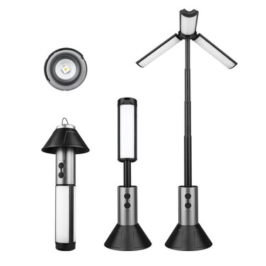 LED Camping Lantern with Tripod, 5 Light Modes, 270&deg; Adjustable, Portable Emergency Light, Black and Silver