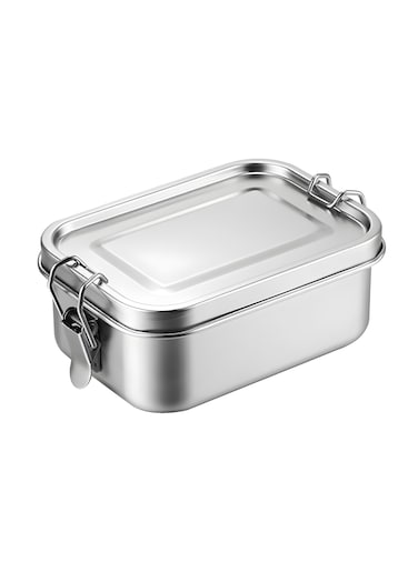 Premium Stainless Steel Lunch Box Leakproof Bento Box with Steel Lid, Silicone Gasket &amp; Lock Clips - Single Tier, 900ML