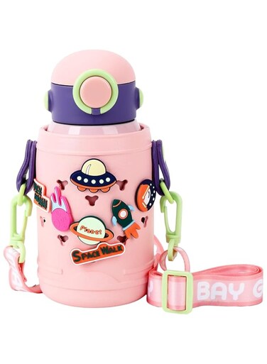 Stainless Steel Water Bottle with Straw Lid,500ml Vacuum Insulated Metal Water Bottle,Pink Space Reusable Double Walled Leak Proof Sports Water Bottle,Flask for Hot Cold Drinks,for Girls Boys Kids