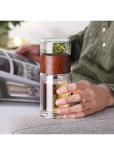 GUOJIMING Glass Tea Bottle, Double Wall Glass Travel Mug with Removable Tea Infuser, Portable Tea Tumbler Bottle Mug for Office Home Travel (Color : E)