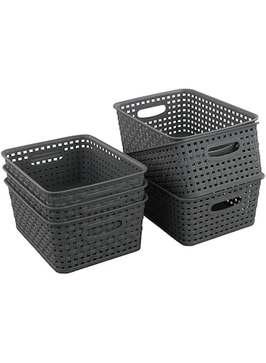 MIXDE 6Pack Plastic Storage Baskets - Pantry Organization and Storage Bins - Household Organizers for Laundry Room, Bathrooms, Bedrooms, Kitchens, Cabinets, Countertop, Under Sink or On Shelves