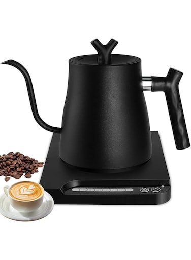 Yakiter Goose Neck Electric Kettle, Stainless Steel Kettle 304, Automatic Temperature Control and Constant Temperature, Fast Heat 1000 Watts, For Specialty Coffee &amp; Tea, 1 Liter (Black)