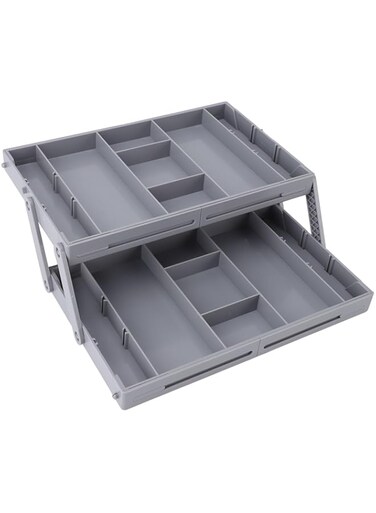 Jiawu Drawer Organizer, Multi Level Expandable Desk Organizer Tray, Collapsible Storage Trays for Jewelry and Cosmetics Storage, Versatile for Dressing Table, Bathroom (2 Layers)