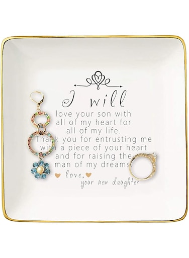 Topthink Gift For Mother of The Groom From Bride - Thank You For Raising The Man Of My Dreams &ndash; Ceramic Jewelry Holder Ring Dish Trinket Tray &ndash; Wedding Gifts - Bridal Shower Gifts