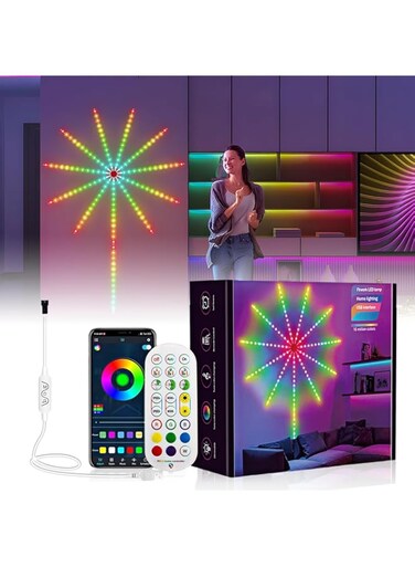 Smart Firework Led Lights, Wifi Bluetooth Smart Fireworks LED Light, 2025 New Fireworks LED Lights with Remote App Control, Music Sound Sync Light for Bedroom Christmas Decor (20 inch)