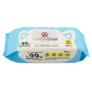 Thunder Paws Unscented  Sanitary Pet Wipes Suitable For Cats And Dogs -80 Pcs / Unscented