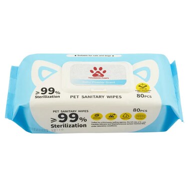 Thunder Paws Baby Powder Sanitary Pet Wipes Suitable For Cats And Dogs -80 Pcs / Baby Powder