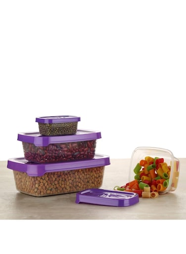 Sulfar Rectangular Plastic Food Storage Container with Air Tight Lid Kitchen Container Meat Box Fridge and Freezer Storage Boxes Bowl - 225ml, 325ml, 650ml, 1250ml, 4 Pcs, Clear (Purple)