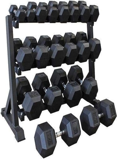 Miracle Fitness Hex Dumbbell Set with Dumbbell Rack &ndash; Strength Training Equipment &ndash; Fitness Weights &ndash; Tough and Durable, Cast Iron Dumbbell Set &ndash; Gym Equipment &ndash; 2.5 to 20 KG &ndash; 8 Pairs