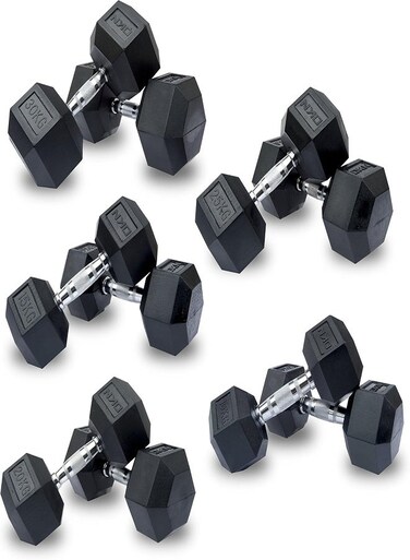 Miracle Fitness Hex Dumbbells Set - 2.5 KG to 20 KG (8 Pairs), Dumbbells for Weight Loss and Strength Training, Perfect Weight Set Workout Set for Women and Men