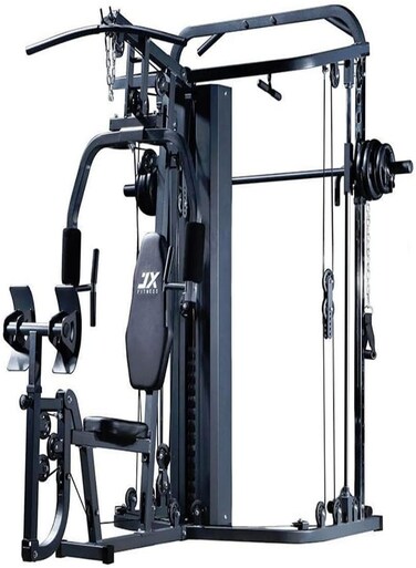 جهاز Miracle Fitness متعدد الوظائف الكل في واحد مع جهاز Smith Cable Crossover وأوزان قابلة للتكديس 63 كجم (138 رطلاً) - مناسب للصالة الرياضية المنزلية