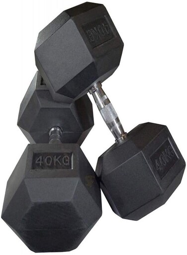 Miracle Fitness Rubber Hex Dumbbell in Kg- Sold in Pair-2 PCS (40 KG)