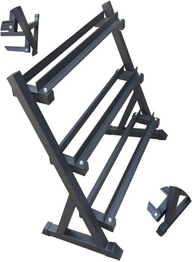 Miracle Fitness Dumbbell Rack Vertical Three-Layer Dumbbell Rack Household Men's Hexagon Dumbbell Rack Thick Steel Plate Storage Rack (Color : Black, Size : 92 * 60 * 95.5cm)
