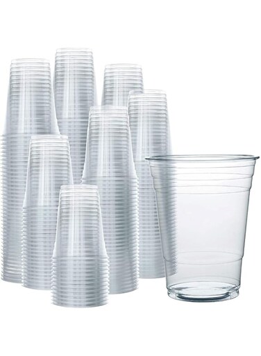 HTE Packing Juice Cup Clear Strong Disposable 100 Pieces - Ideal for iced coffee, smoothies, Bubble Boba tea, milkshakes, frozen cocktails, water, sodas, juices, snacks, dessert and more. (8 Oz)