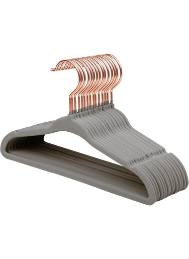 ManGotree 15 Pack Grey Baby Velvet Hangers with Rose Gold Hook, Infant and Toddler Hangers, 27.8cm No-Slip Children Hangers, Ultra Thin Space Saving, Sturdy Kids Clothes Hangers