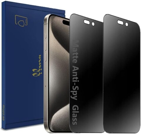 Muzz Matte Privacy Screen Protector for IPhone 15 Pro Max 6.7&quot;, 2 Pack, Anti-Glare, Anti-Spy, Scratch Resistant, Tempered Glass Film (iPhone 15 Pro Max)