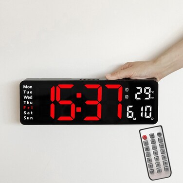6629 13 Inch Multifunctional LED Living Room Large Screen Wall Clock - Black Shell Red Light
