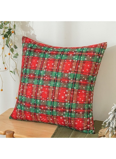 2pcs Christmas Snowflake Plaid Cushion Cover Pillow Cases Scottish Tartan Checks Red Green Cushion Cover Bed Sofa Pad Party Decoration Home Textile (18x18 inch Pillowcases)