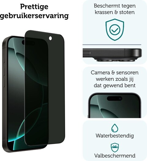 Muzz IPhone 16 Plus Privacy Screen Protector, 3-Pack, 9H Hardness, Anti-Spy, Full Coverage, Case Friendly, Anti-Shatter (iPhone 16 Plus (6.7inch))