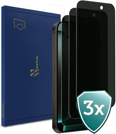 Muzz IPhone 16 Plus Privacy Screen Protector, 3-Pack, 9H Hardness, Anti-Spy, Full Coverage, Case Friendly, Anti-Shatter (iPhone 16 Plus (6.7inch))