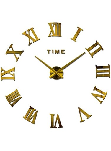 Large Diy Quartz 3d Wall Clock Acrylic Sticker Roman Number Wall Clock - Gold