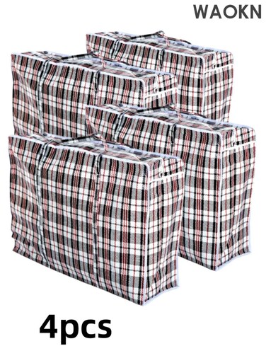 Pack of 4 Strong Storage Laundry Bags &acirc;&euro;&ldquo; Big Moving/Shopping Bags with Zipper &amp; Handles - Reusable Storage Zip Bag, Extra Large Heavy Duty Nylon Organizer Bags for Quilts Blankets Pillows Cloths, black .