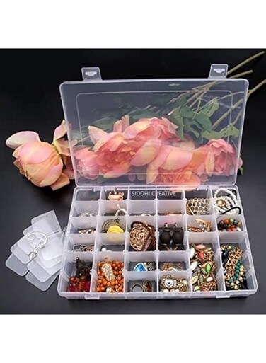Sixfire15/24/36 Grids Clear Plastic] Organizer] Jewelry Storage Box],Transparent for Earring Fishing Hooks 36 Grids, Storage Container with Adjustable Divider