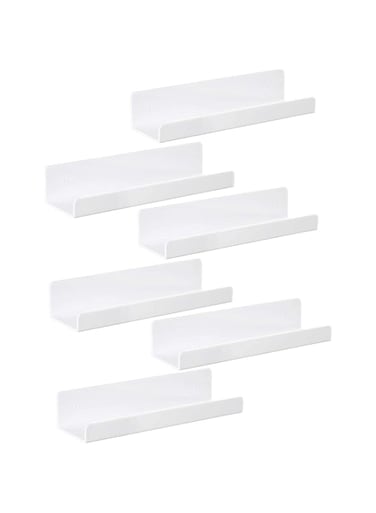 IEEK 6 PCS White Acrylic Floating Shelves Display Ledge,Wall Mounted Nursery Kids Bookshelf,15 Inch Bathroom Wall Shelf and Storage Rack,5mm Thick U Shelf