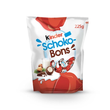 Kinder Schokobons Milky Bitesize Individually Wrapped Chocolates with Soft Milky Centres and Hazelnut Pieces in Milk Chocolate, 225g