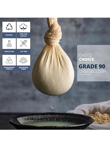 Cheesecloth, Grade 90 - for Cooking, Straining, Cheese Making, Cold Brew Coffee, 100% Unbleached Reusable Muslin, Ultra Fine Pure Cotton Hemmed Cheese Cloths (50*50cm)