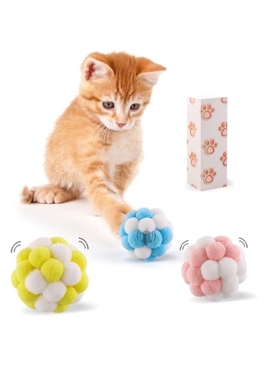 Cat Balls with Bell, 3 Pack Cats Toy Colorful Soft Balls Built-in Bell for Kitty, Chewing Toys Interactive Cat Toys for Indoor Cats and Kittens Playing