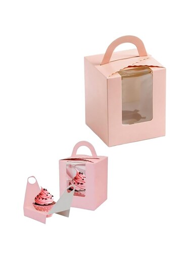 Duomama 20-Pack Pink Cupcake Boxes with Window, Inserts - Portable Individual Gift Containers for Bakery Wrapping, Party Favors - Holds Single Cupcakes - Ideal for Gifting, Events, and Transport