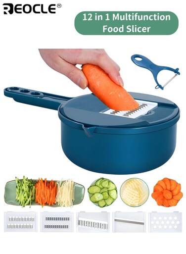 12-in-1 Manual Vegetable Chopper Multi-Attachment Set with Peeler and Washable Basket Mult-ifunction Food Cutter All-in-One Slicer Dicer for Efficient Kitchen Food Prep