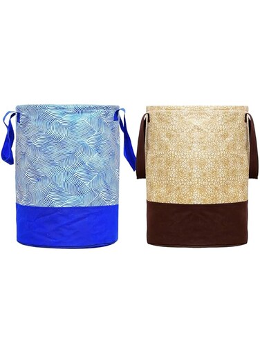 Fun Homes Printed 2 Pieces Waterproof Canvas Laundry Bag,Toy Storage,Laundry Basket Organizer 45 L (Brown &amp; Blue)