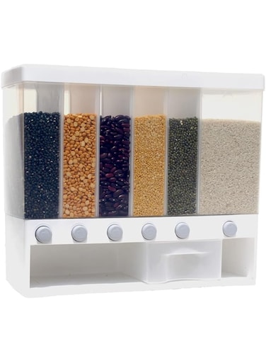 Shaviio Wall Mounted Cereal Food Dispenser For Kitchen With 6 Section,Space Saving Storage Containers For Cereal, Rice, Pulses, Nuts, Candy, Coffee Bean, Snack, Grain(Plastic;Acrylic)