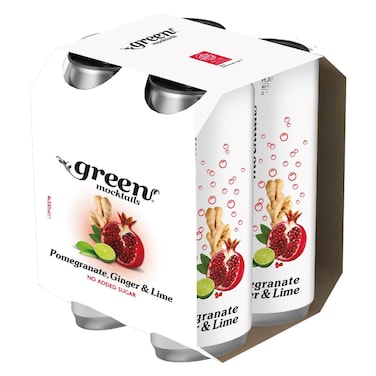 Green Pomegranate, Ginger and Lime Flavour Mocktails, 330ml Pack of 4